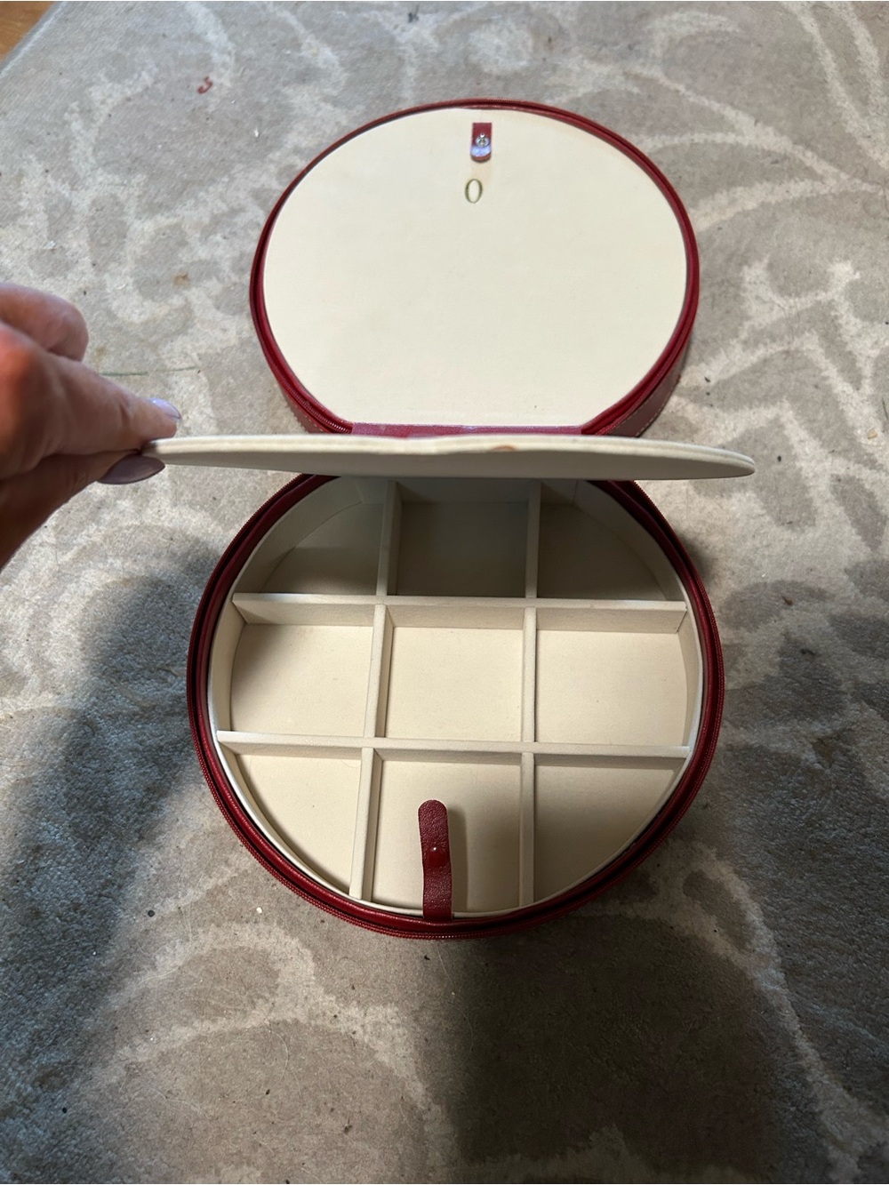Red Round Travel Jewelry Case with Cream Interior - Unbranded